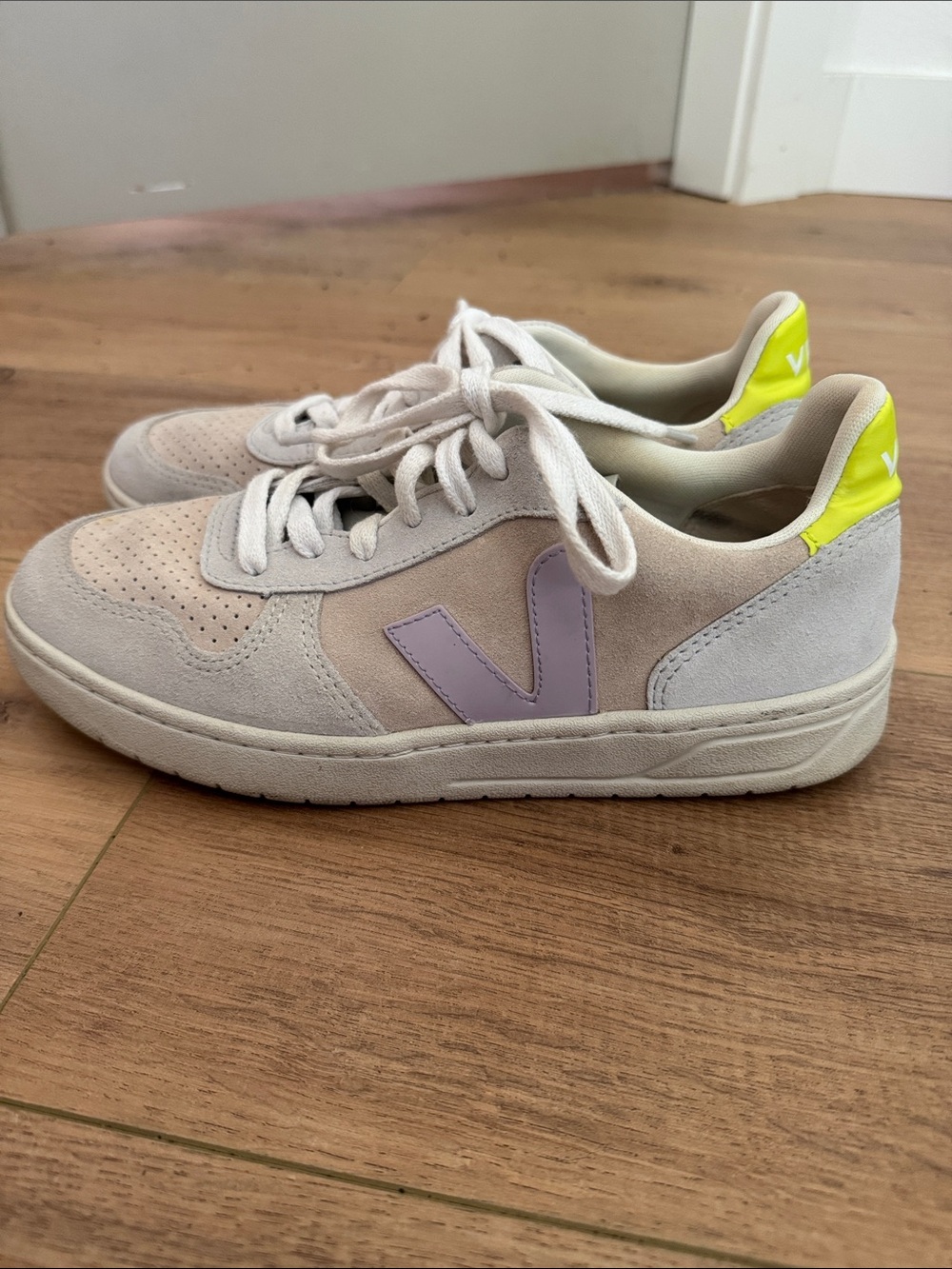 Veja low-top sneakers in lavender, cream & neon yellow